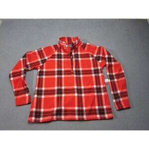 Eddie Bauer Sweater Womens XL Red Plaid Cozy Fast Fleece Raglan Sleeve 1/4 Zip